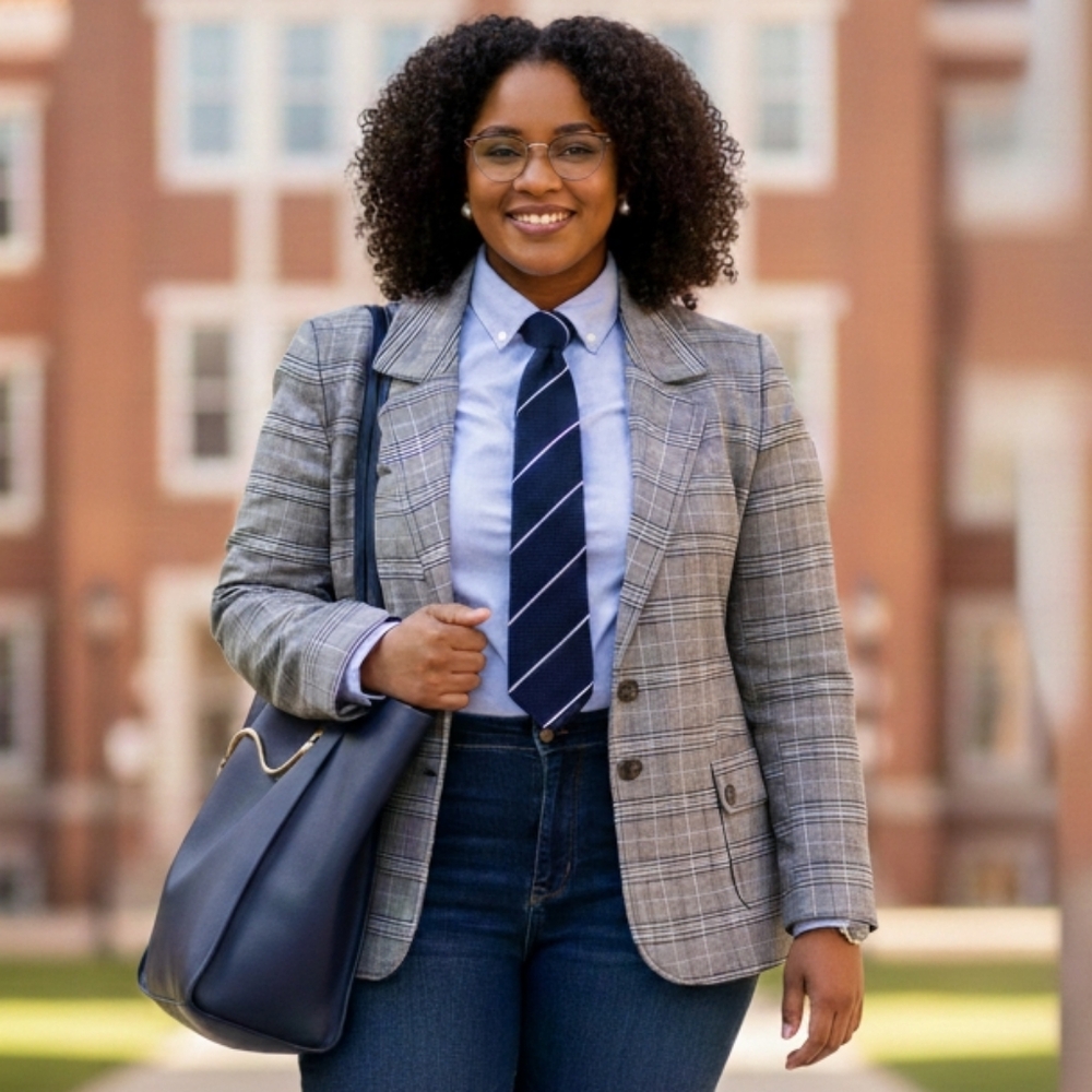 Addition Elle 18 Contemporary Modern Preppy Office Plaid Double Breasted Blazer